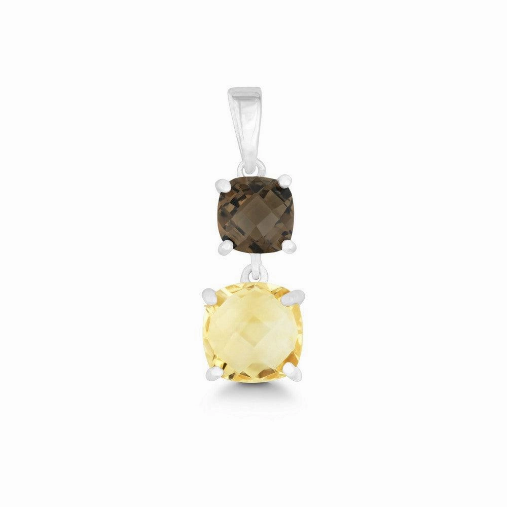 Sterling Silver Square Smokey and Citrine Pendant