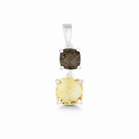 Sterling Silver Square Smokey and Citrine Pendant