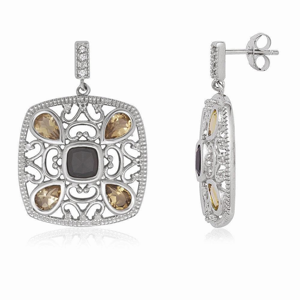 Sterling Silver Square with Smoky Quartz Earrings