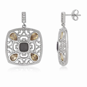 Sterling Silver Square with Smoky Quartz Earrings