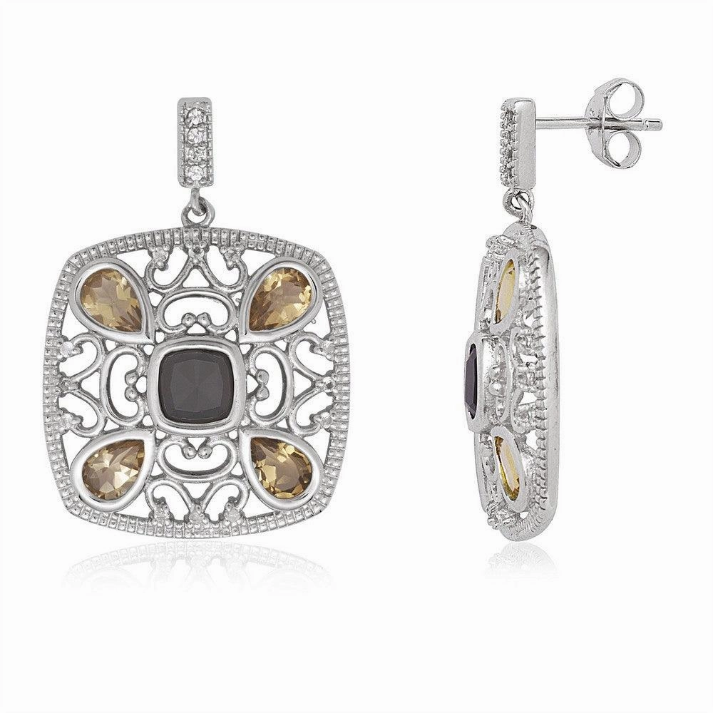 Sterling Silver Square with Smoky Quartz Earrings