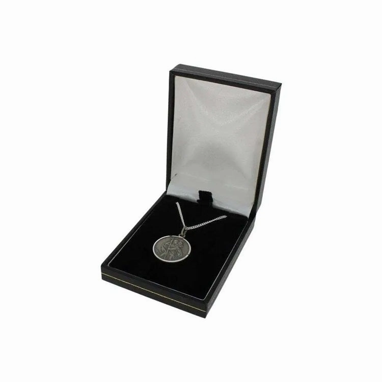 Sterling Silver St Christopher Antique Finish Unisex Pendant And Chain H4138