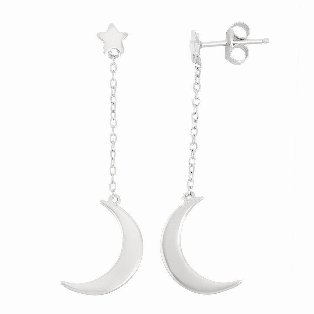 Sterling Silver Star with Crescent Moon Earrings