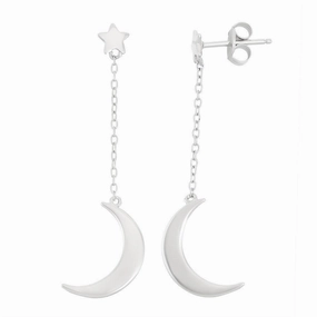 Sterling Silver Star with Crescent Moon Earrings
