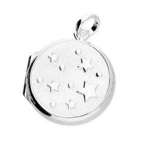 Sterling Silver Stars Round Locket and Chain
