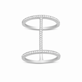 Sterling Silver Tall Thin CZ Double Ring - W-1219