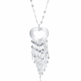 Sterling Silver Tasseled Open Heart Necklace