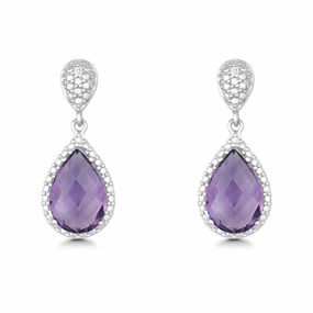 Sterling Silver Tear Shaped Amethyst Earrings