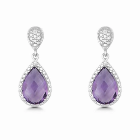 Sterling Silver Tear Shaped Amethyst Earrings
