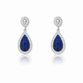 Sterling Silver Tear Shaped Sapphire Pave Earrings