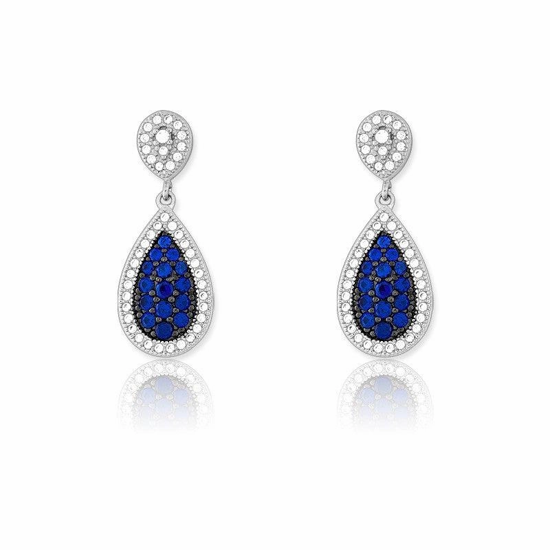 Sterling Silver Tear Shaped Sapphire Pave Earrings