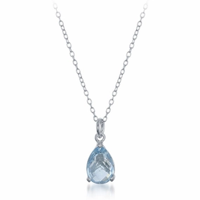 Sterling Silver Teardrop Blue Topaz Triple Prong Necklace