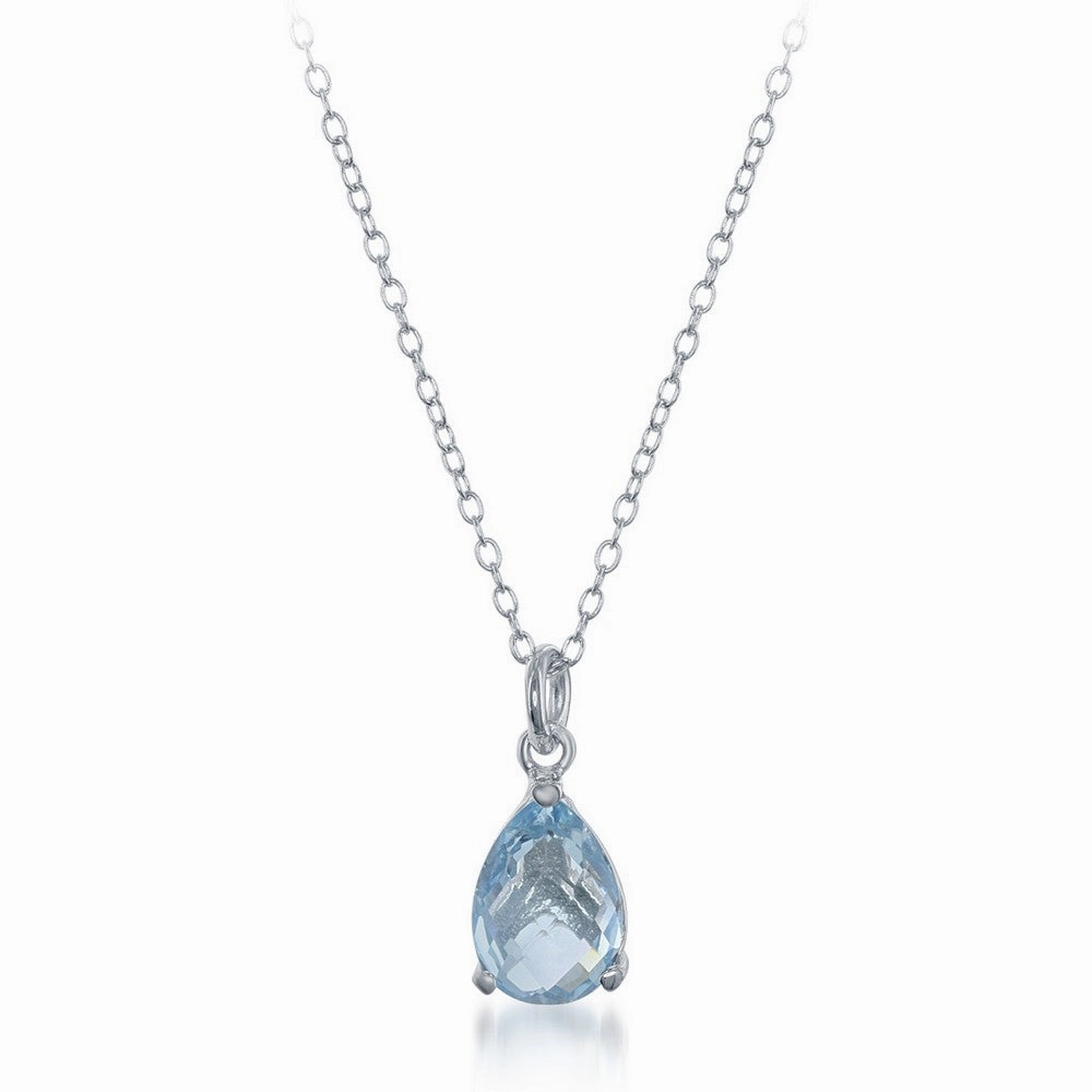 Sterling Silver Teardrop Blue Topaz Triple Prong Necklace