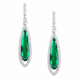 Sterling Silver Teardrop Dark Green CZ Earrings