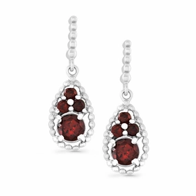 Sterling Silver Tearshaped Cluster of Round Garnet Earrings