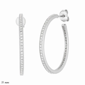 Sterling Silver Thin CZ Hoop Earrings, 30 mm