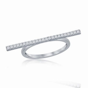 Sterling Silver Thin Horizontal CZ Bar Ring - W-1445