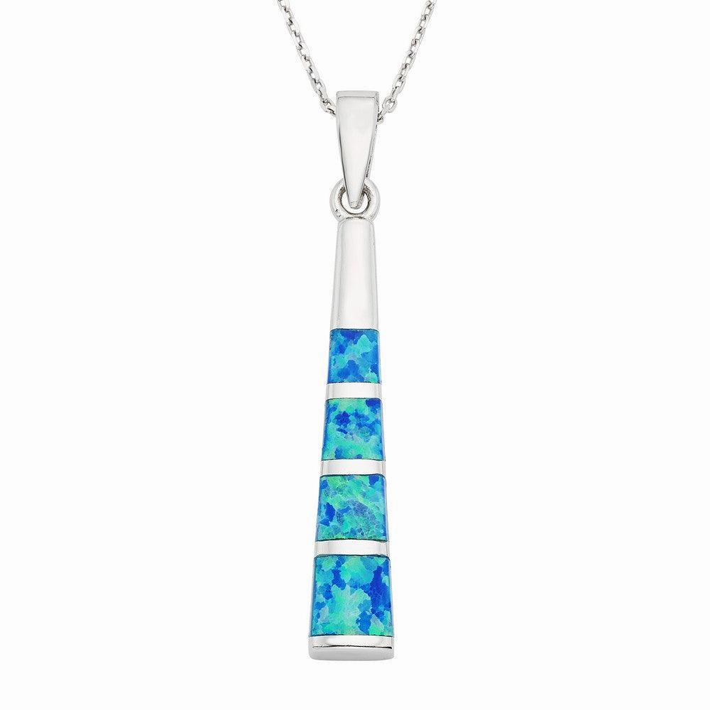 Sterling Silver Thin Long Blue Inlay Opal Long Pendant