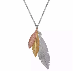 Sterling Silver Three Colour Ladies Triple Feather Necklace