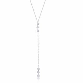 Sterling Silver Three Stone Bezel-Set CZ Lariat Necklace