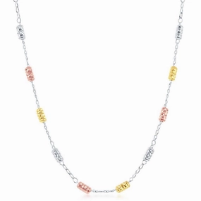 Sterling Silver Tri-Color Striped Rod Necklace