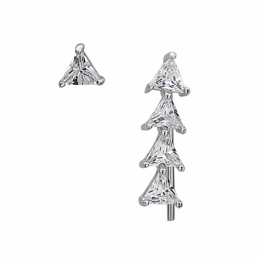 Sterling Silver Triangle CZ Climber Stud Earrings
