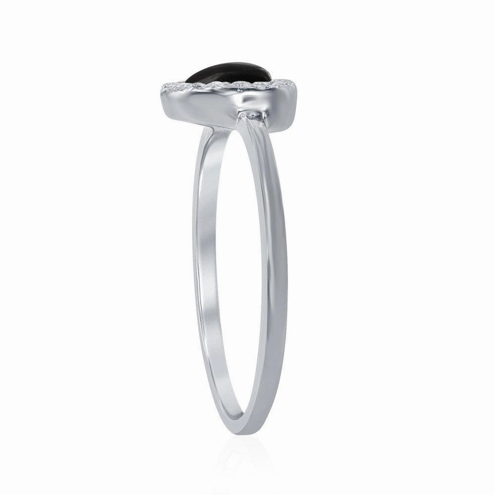 Sterling Silver Triangle Onyx with CZ Border Ring, Size 8