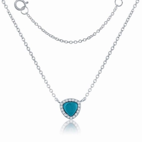 Sterling Silver Triangle Turquoise with CZ Border Necklace