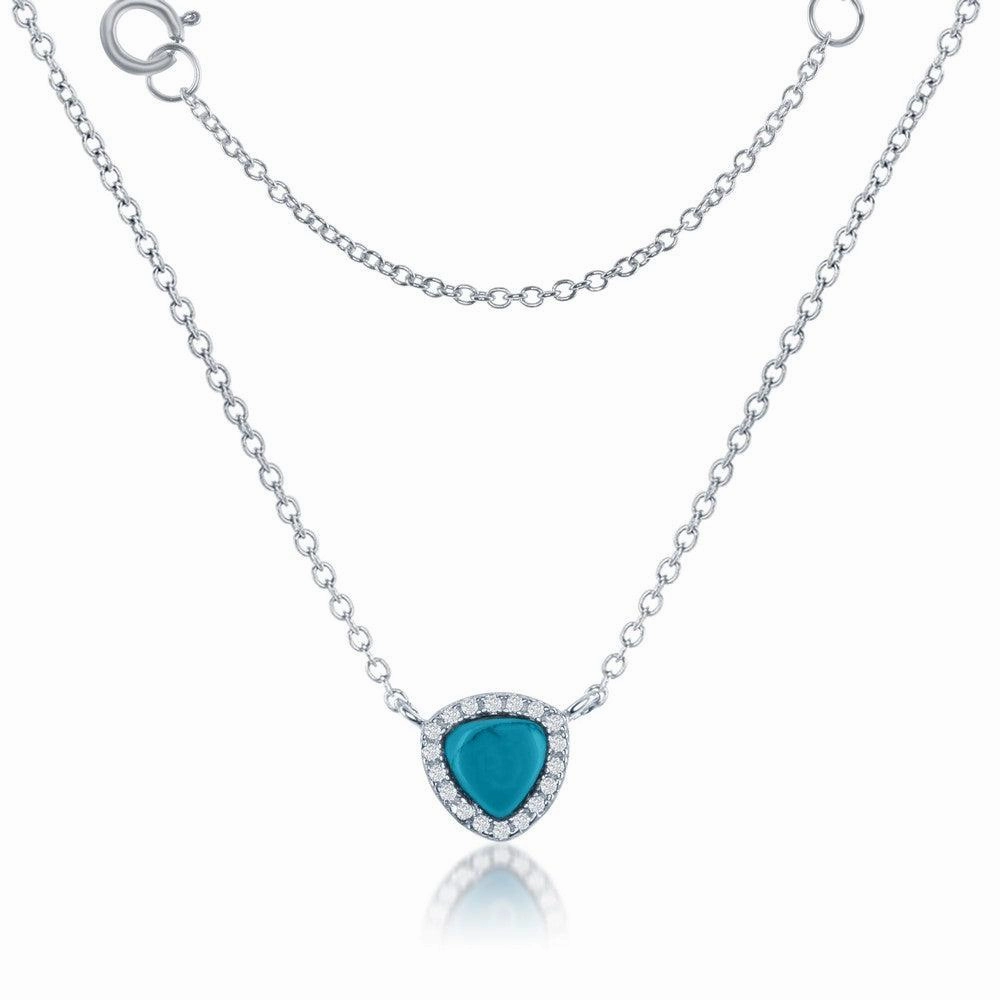 Sterling Silver Triangle Turquoise with CZ Border Necklace