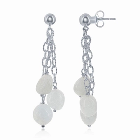 Sterling Silver Triple Aquamarine Nugget Earrings