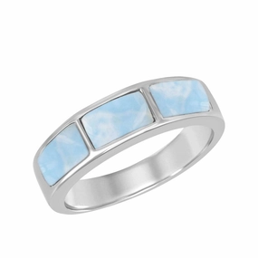 Sterling Silver Triple Larimar Ring, Size 9