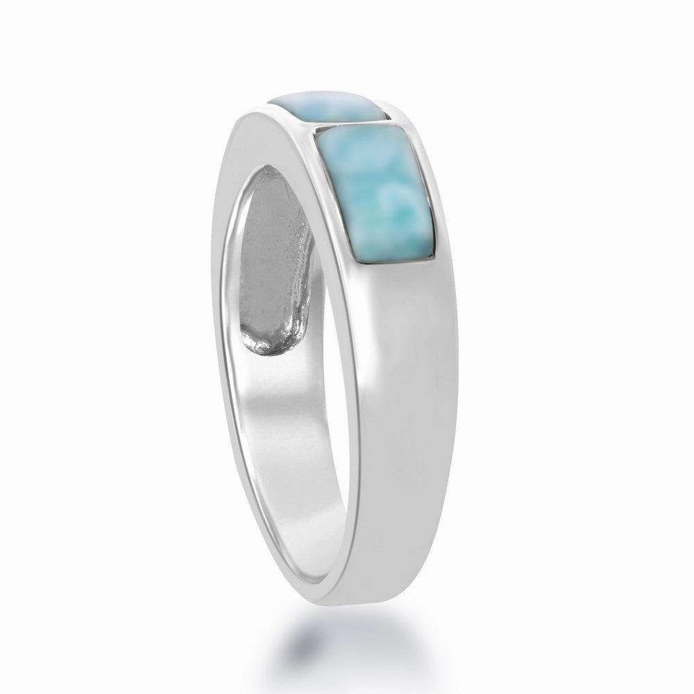 Sterling Silver Triple Larimar Ring, Size 9