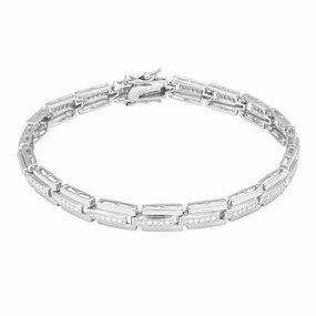 Sterling Silver Triple Row CZ Linked Bracelet, 7"