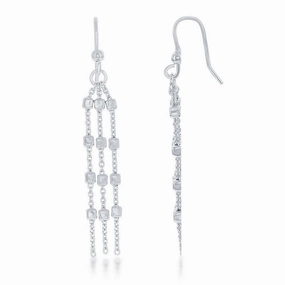 Sterling Silver Triple Strand Square Bead Earrings