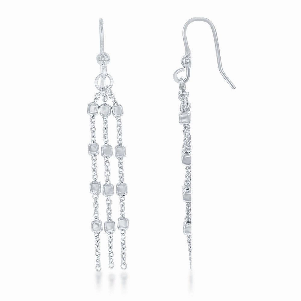 Sterling Silver Triple Strand Square Bead Earrings