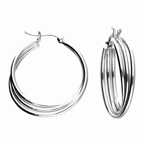 Sterling Silver Triple Twist Hoop Earrings (28mm)