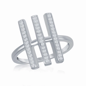 Sterling Silver Triple Vertical CZ Bars Ring - W-1289