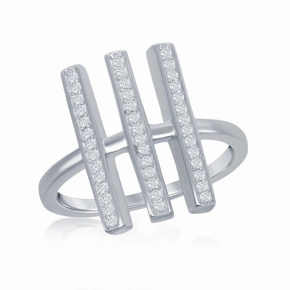 Sterling Silver Triple Vertical CZ Bars Ring - W-1289