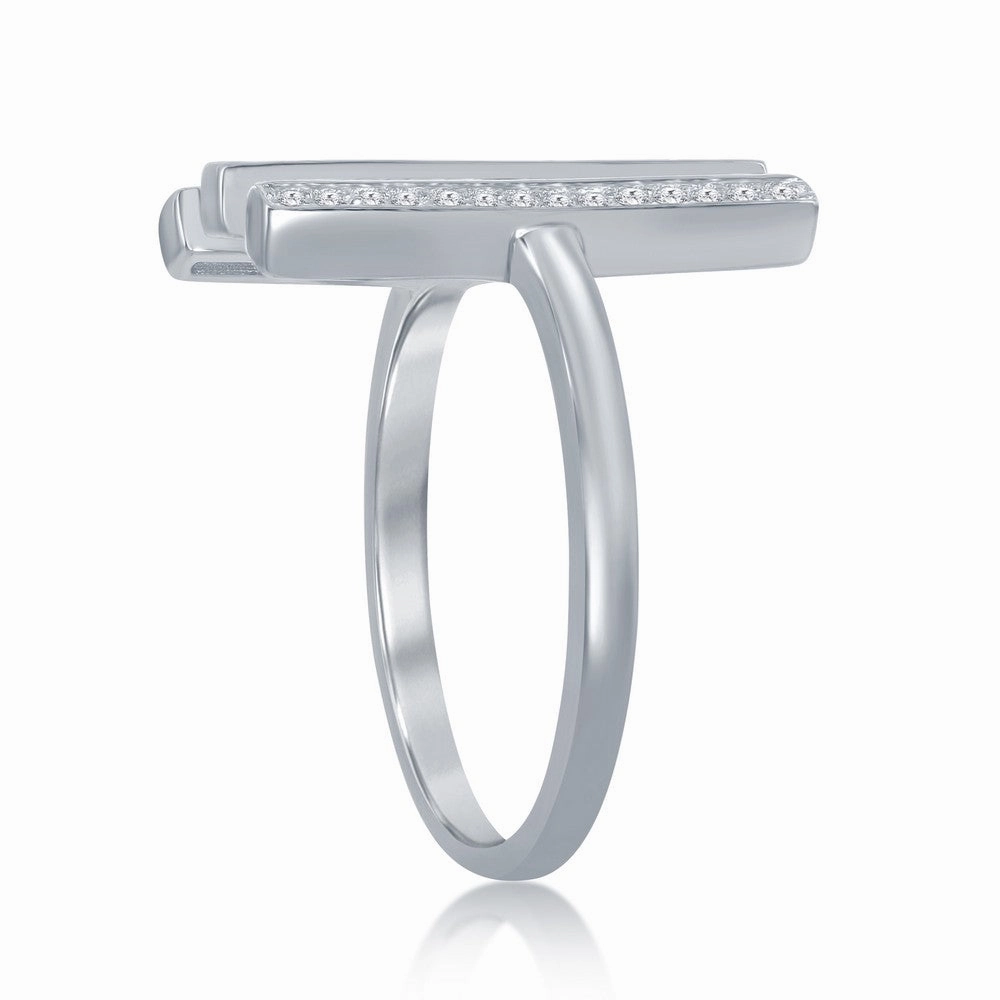 Sterling Silver Triple Vertical CZ Bars Ring - W-1289