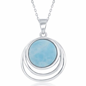 Sterling Silver Triple Wave Design Larimar Pendant