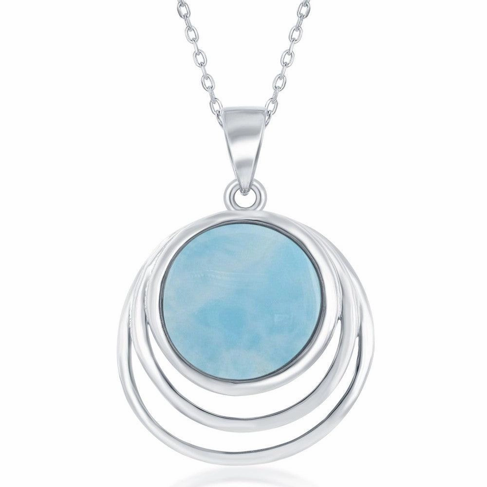 Sterling Silver Triple Wave Design Larimar Pendant