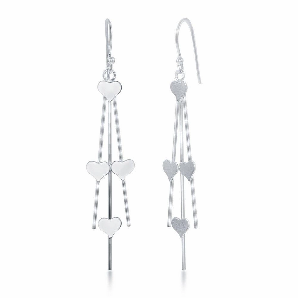 Sterling Silver Triple Wire Heart Dangling Earrings