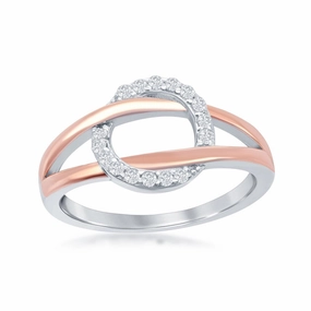 Sterling Silver TT Rose GP Band Micro Pave Circle Ring - W-2036