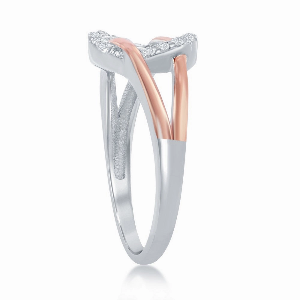 Sterling Silver TT Rose GP Band Micro Pave Circle Ring - W-2036