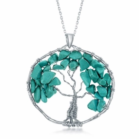 Sterling Silver Turquoise Beads Tree of Life Pendant