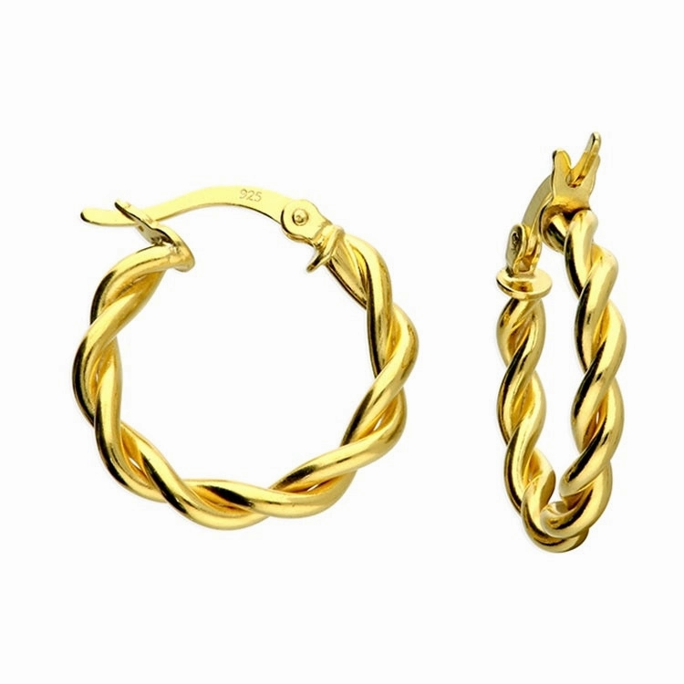 Sterling Silver Twist Hoop Earrings - Gold Plated (20mm)