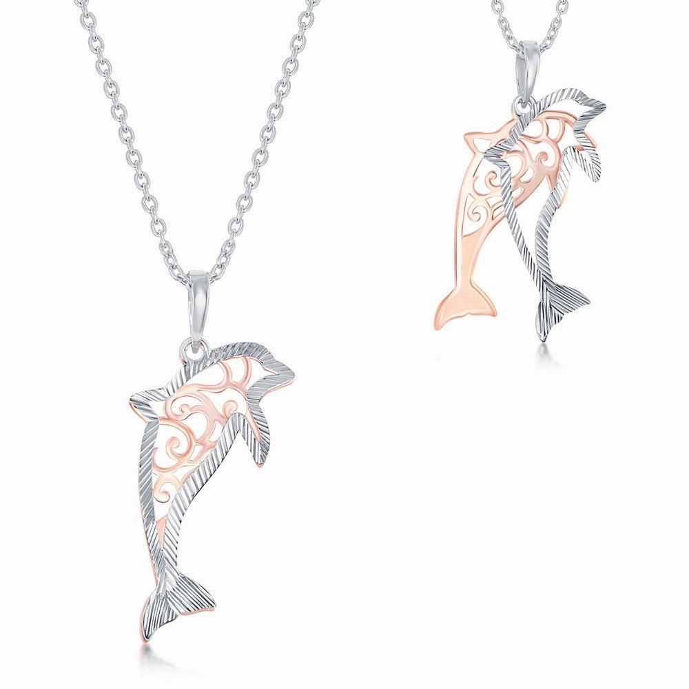 Sterling Silver Two Tone Dolphin Necklace