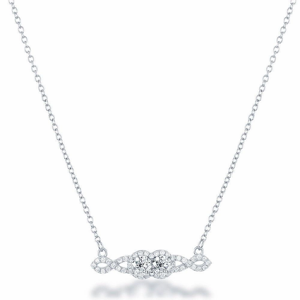 Sterling Silver Us2gether Two-Stone CZ Center Necklace