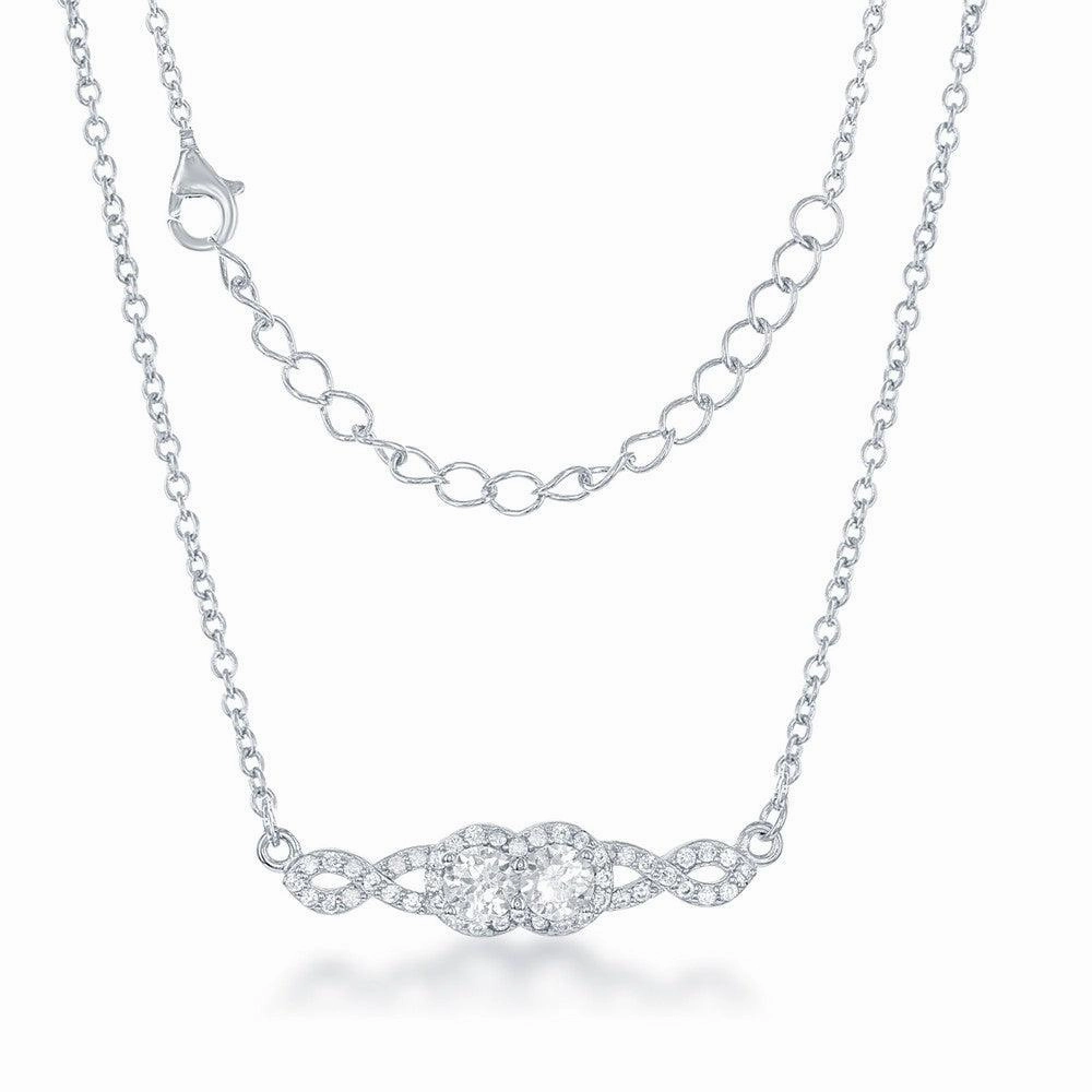Sterling Silver Us2gether Two-Stone CZ Center Necklace