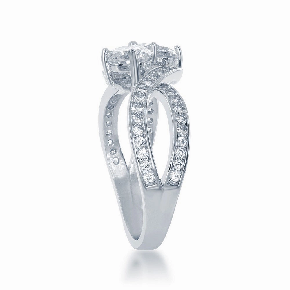 Sterling Silver Us2gether Two-Stone CZ Open Sides Ring - W-1674